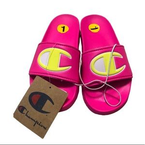 NWT - Champion Youth Girls IPO-R Logo Slide Sandals - Hot Pink - Size US 1